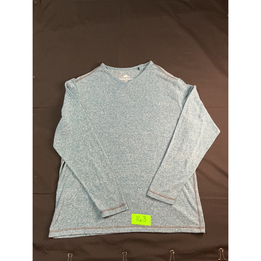 Tommy Bahama Mens Large Blue Heathered V-Neck Long Sleeve Shirt Contrast Stitch